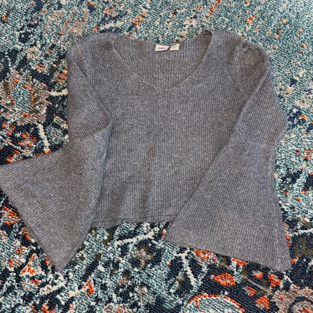 Daytrip Blue V-Neck Bell Sleeve Sweater